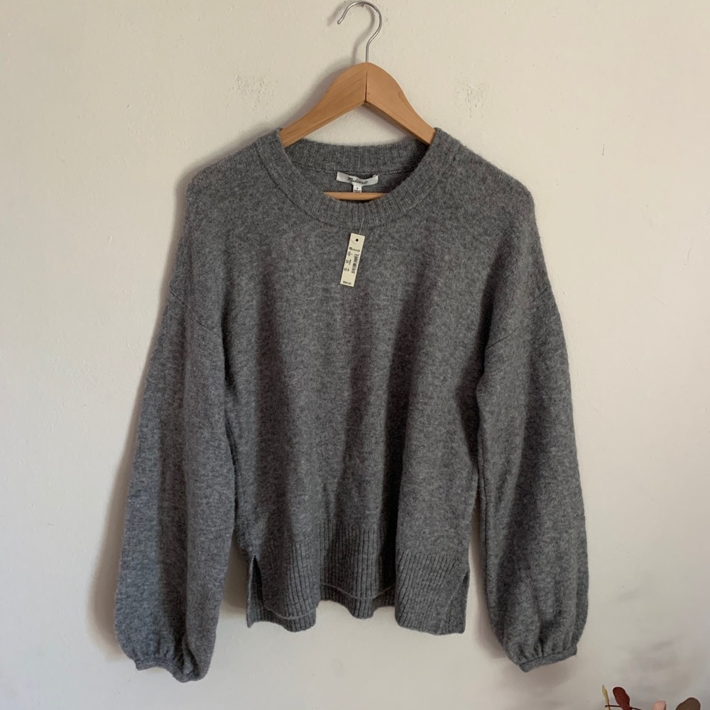 Madewell Gray Wool Blend Bishop Sleeve Sweater NWT